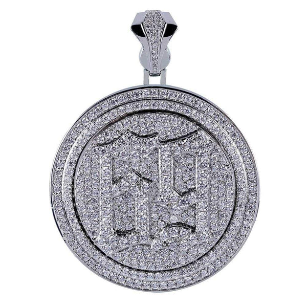 Iced Up London Pendant White Gold Plated / Rope Chain / 20 inch Iced Out Pendant <br> Spinning "69" <br> (White Gold)