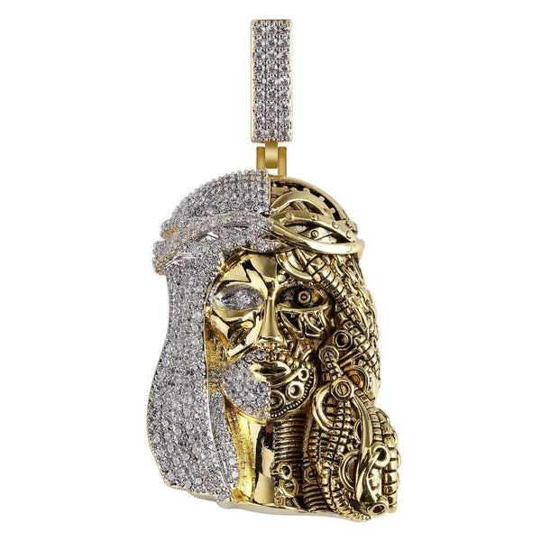 Iced Up London Pendant 18K Gold Plated / Rope Chain / 18 inch Iced Out Pendant <br> SteamPunk Jesus <br> (18K Gold)