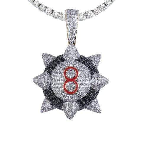 Iced Up London Pendant 18k Gold Plated / 4mm Tennis Chain / 18inch Iced Out Pendant <br> Trippie Redd 8 Ball <br> (18K Gold)