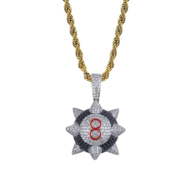 Iced Up London Pendant 18k Gold Plated / Rope Chain / 18inch Iced Out Pendant <br> Trippie Redd 8 Ball <br> (18K Gold)