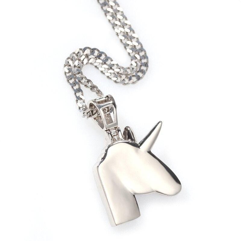 Iced Up London Pendant White Gold Plated / 24inch cuban chain Iced Out Pendant <br> Unicorn <br> (White Gold)