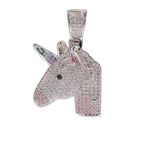 Iced Up London Pendant White Gold Plated / 24inch cuban chain Iced Out Pendant <br> Unicorn <br> (White Gold)