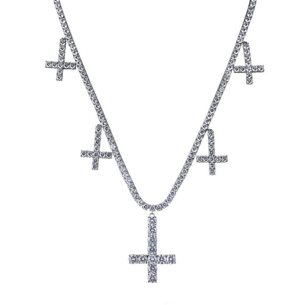 Iced Up London Pendant Iced Out Pendant <br> Upside Down Cross <br> (White Gold)