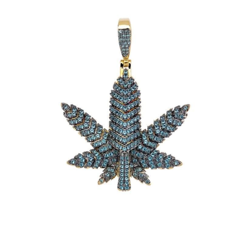 Iced Up London Pendant 18K Gold Plated / Rope chain / 18inch Iced Out Pendant <br> Weed Leaf <br> (14K Gold)