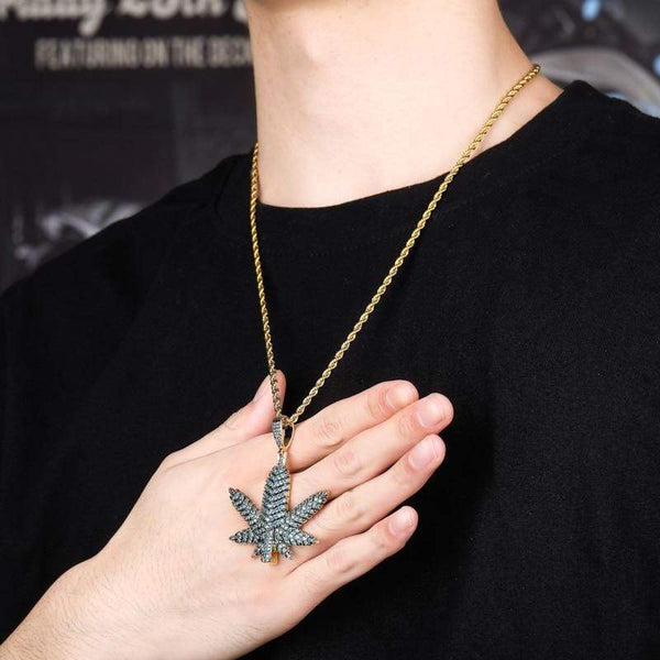 Iced Up London Pendant Iced Out Pendant <br> Weed Leaf <br> (14K Gold)