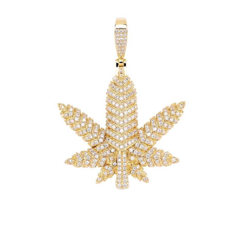 Iced Up London Pendant 18K Gold Plated / Rope chain / 18inch Iced Out Pendant <br> Weed Leaf <br> (Full 14K Gold)