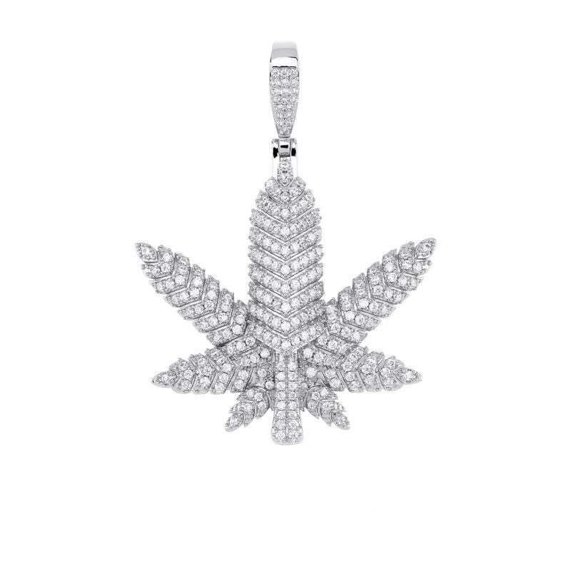 Iced Up London Pendant White Gold Plated / Rope chain / 18inch Iced Out Pendant <br> Weed Leaf <br> (White Gold)