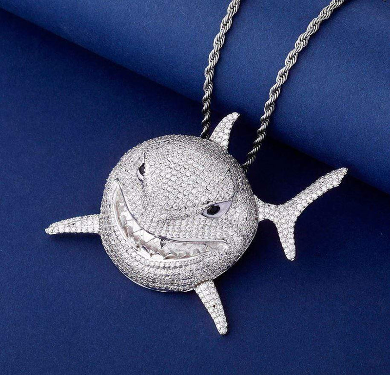 Iced Up London Pendant Iced Out Pendant <br> XXL 6ix9ine Shark <br> (White Gold)