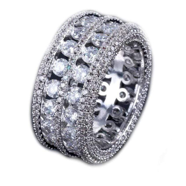 Iced Up London Ring 7 / White Gold Plated Iced Out Ring <br> 2 Row Bling <br> (White Gold)
