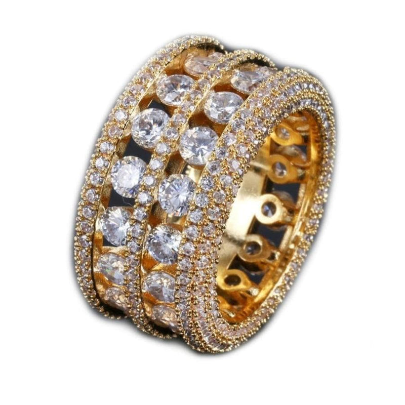 Iced Up London Ring 7 / 14K Gold Plated Iced Out Ring <br> 2 Row Eternity Bling <br> (14K Gold)