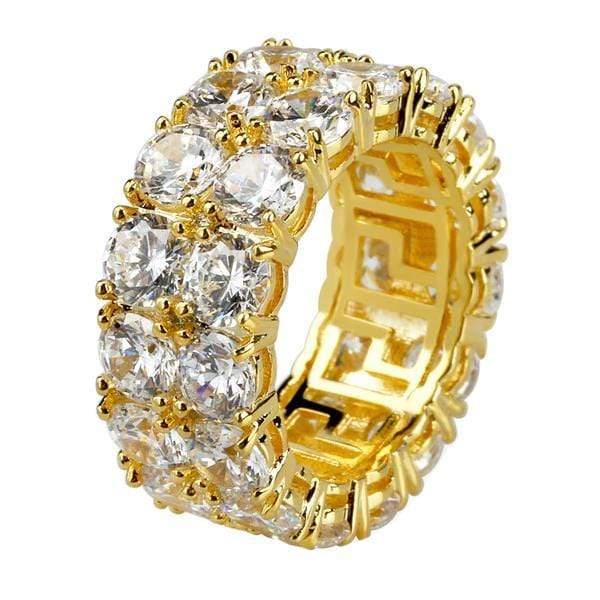 Iced Up London Ring 7 / 14K Gold Plated Iced Out Ring <br> 2 Row Tennis <br> (14K Gold)