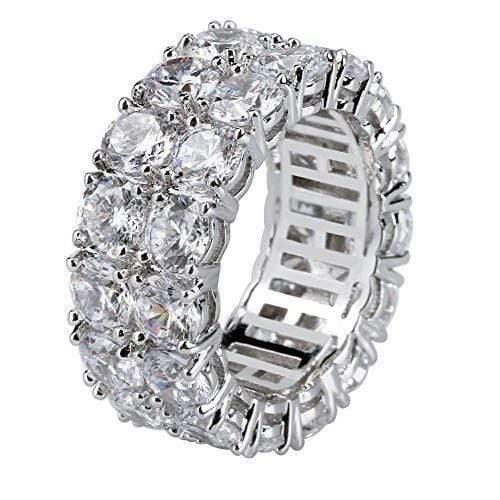 Iced Up London Ring 7 / White Gold Plated Iced Out Ring <br> 2 Row Tennis <br> (White Gold)