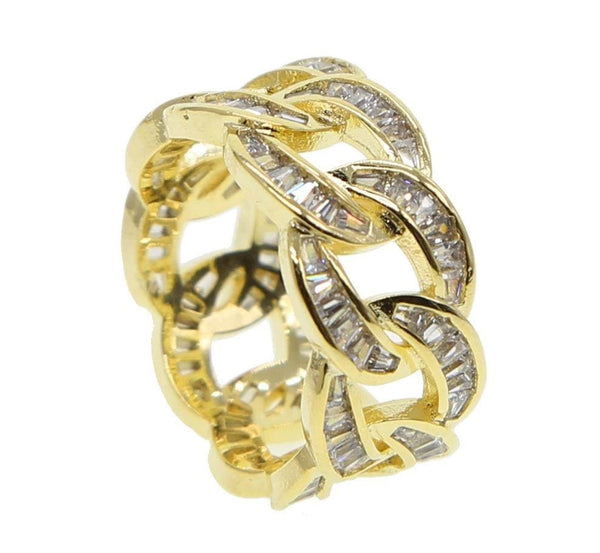 Iced Up London 7 / 14K Gold Plated Iced Out Ring <br> Baguette Cuban Link <br> (14K Gold)