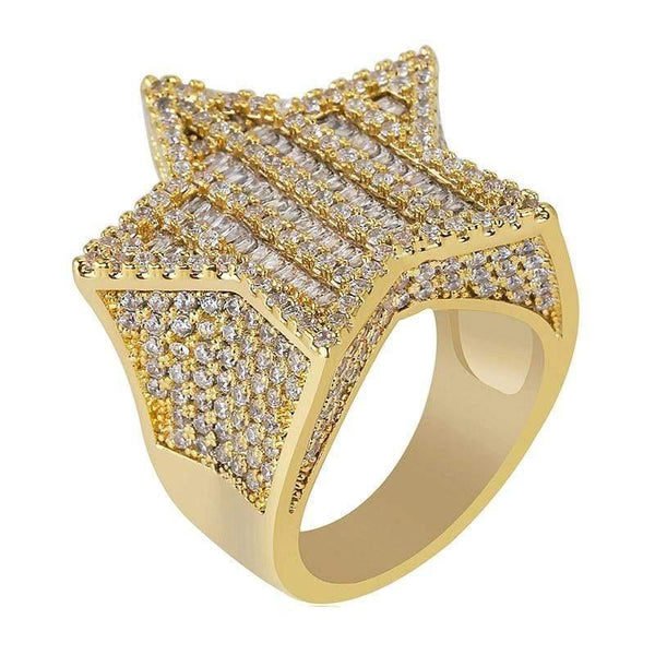 Iced Up London Ring 7 / 14K Gold Plated Iced Out Ring <br> Baguette Star <br> (14k Gold)