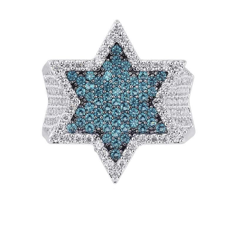 Iced Up London Ring Iced Out Ring <br> Blue Star <br> (White Gold)