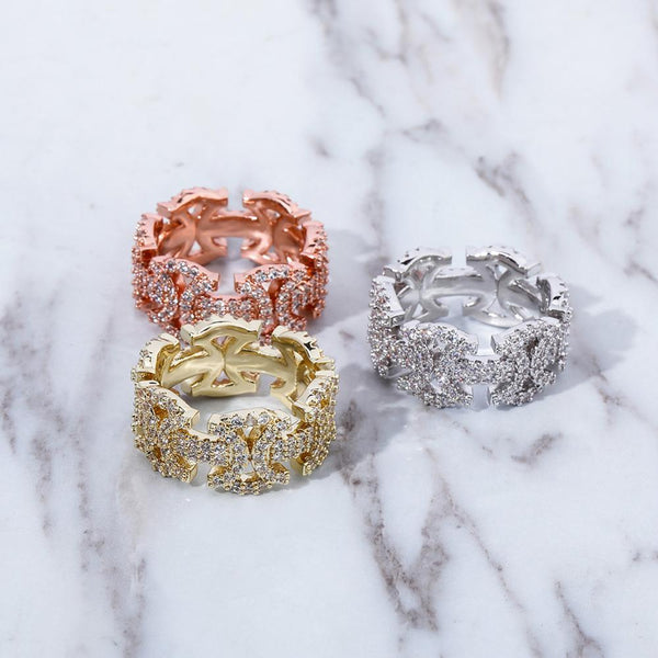 Iced Up London Ring Iced Out Ring <br> Butterfly Link <br> (14K Gold)