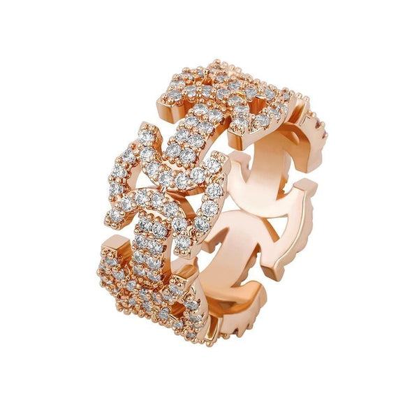 Iced Up London Ring 7 / Rose gold Iced Out Ring <br> Butterfly Link <br> (Rose Gold)
