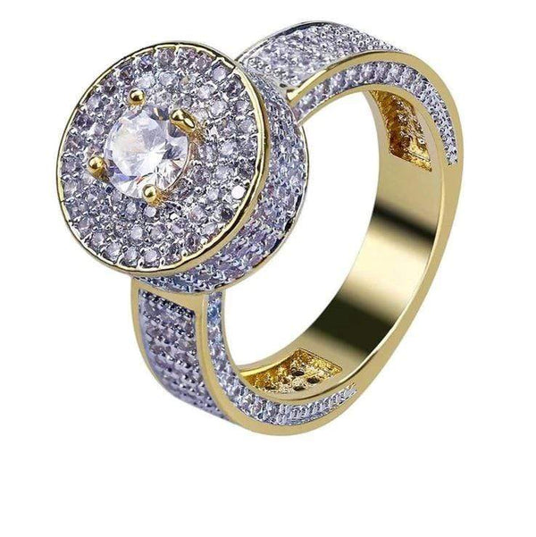 Iced Up London Ring 7 / 14K Gold plated Iced Out Ring <br> Cluster <br> (14K Gold)