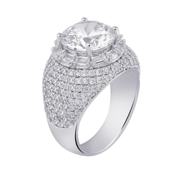 Iced Up London Ring 7 / White Gold Plated Iced Out Ring <br> Cluster Diamond <br> (14K Gold)