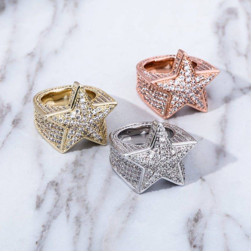 Iced Up London Ring Iced Out Ring <br> Crystal Star <br> (14K Gold)