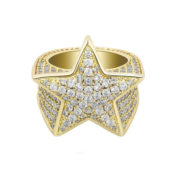 Iced Up London Ring 7 / 14K Gold Plated Iced Out Ring <br> Crystal Star <br> (14K Gold)