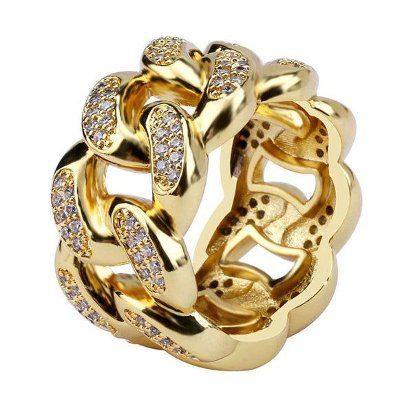 Iced Up London Ring 7 / 14K Gold Plated Iced Out Ring <br> Cuban Link <br> (14K Gold)