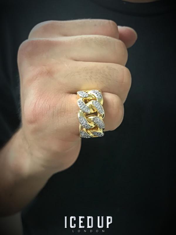 Iced Up London Ring Iced Out Ring <br> Cuban Link <br> (14K Gold)