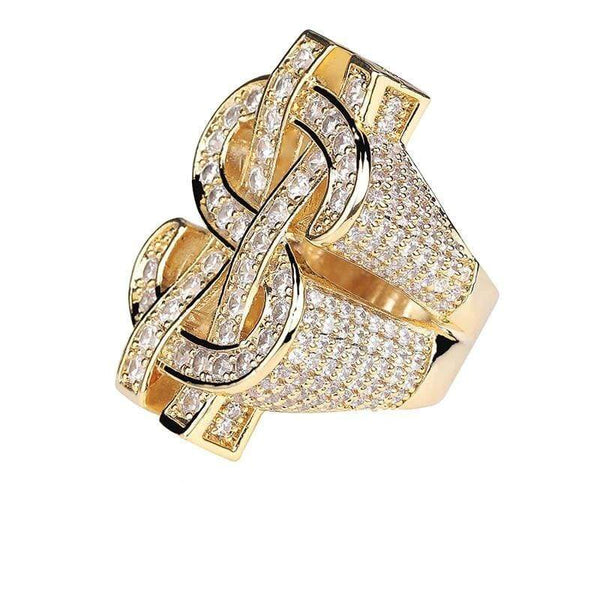 Iced Up London Ring 7 / 14K Gold Plated Iced Out Ring <br> Dollar Sign <br> (14K Gold)