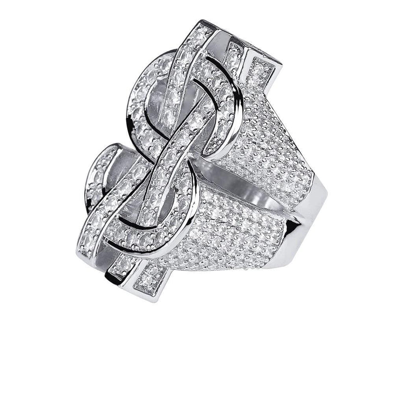 Iced Up London Ring 7 / White Gold Plated Iced Out Ring <br> Dollar Sign <br> (White Gold)