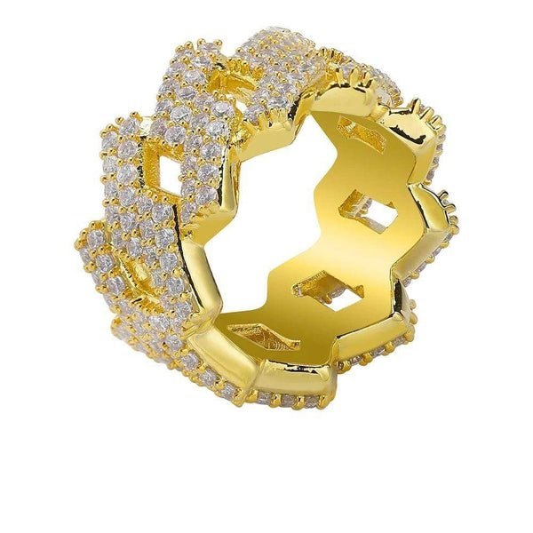 Iced Up London Ring 7 / 14K Gold Plated Iced Out Ring <br> Prong Cuban Link <br> (14K Gold)