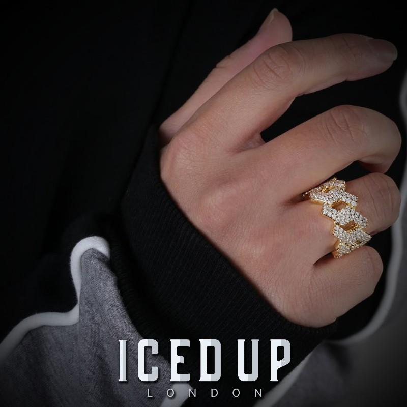 Iced Up London Ring Iced Out Ring <br> Prong Cuban Link <br> (14K Gold)