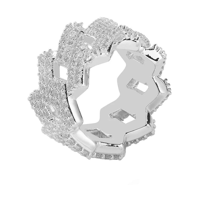 Iced Up London Ring 7 / White Gold Plated Iced Out Ring <br> Prong Cuban Link <br> (White Gold)