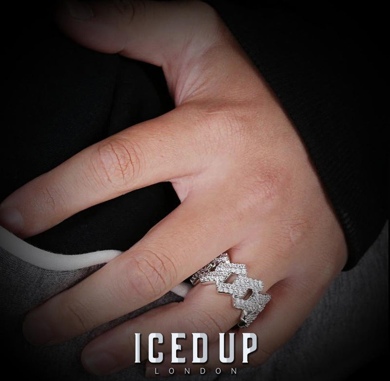 Iced Up London Ring Iced Out Ring <br> Prong Cuban Link <br> (White Gold)