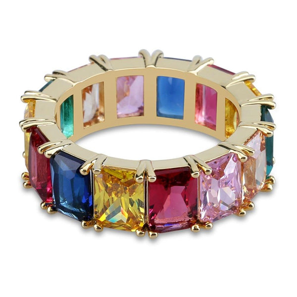Iced Up London Ring Iced Out Ring <br> Rainbow Tennis <br> (14K Gold)