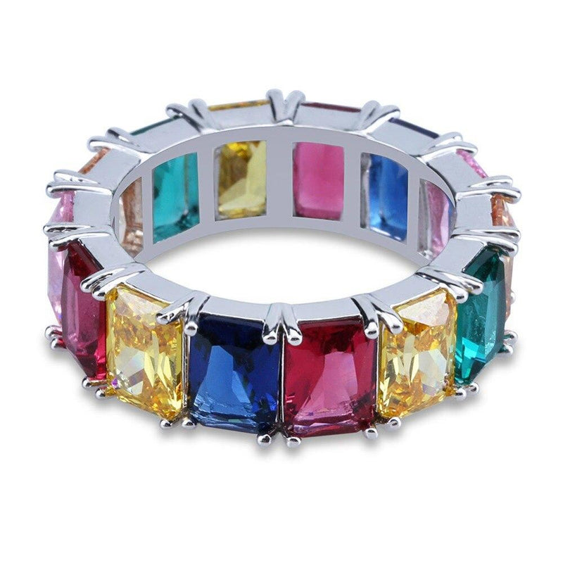 Iced Up London Ring Iced Out Ring <br> Rainbow Tennis <br> (White Gold)