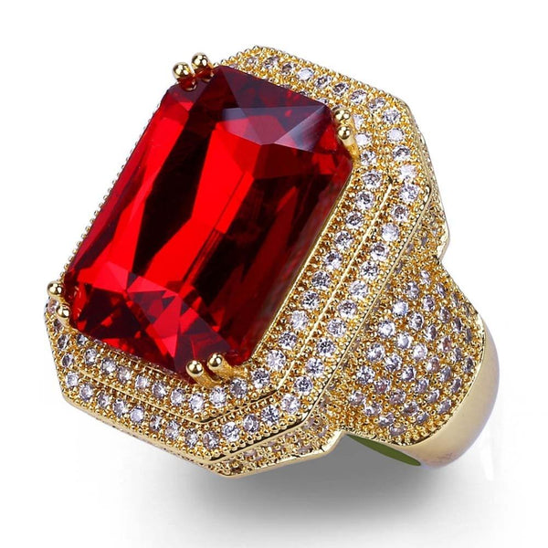 Iced Up London Ring 7 Iced Out Ring <br> Red Ruby <br> (14K Gold)