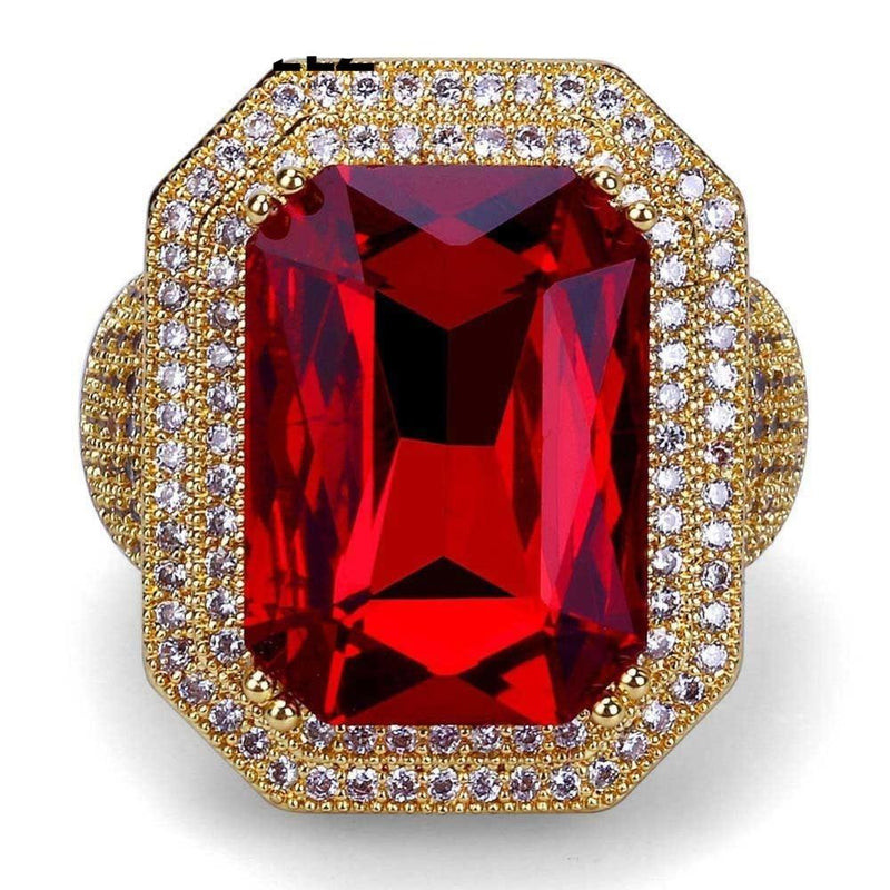 Iced Up London Ring Iced Out Ring <br> Red Ruby <br> (14K Gold)