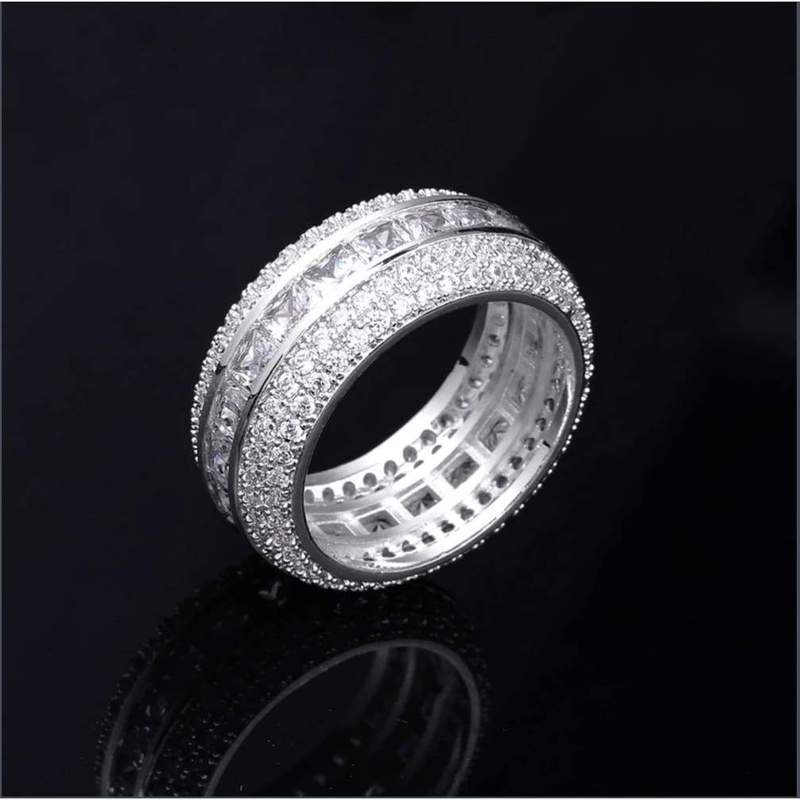 Iced Up London Ring Iced Out Ring <br> Single Layer Baguette <br> (White Gold)