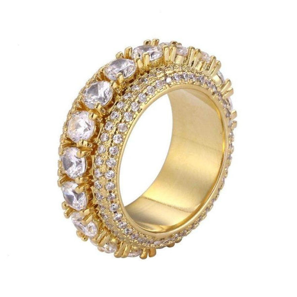 Iced Up London Ring 7 / 14K Gold Plated Iced Out Ring <br> Spinning <br> (14K Gold)