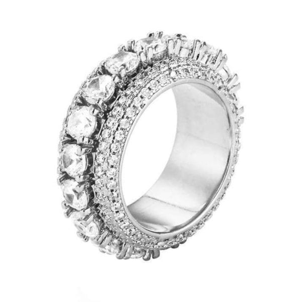 Iced Up London Ring 7 / White Gold Plated Iced Out Ring <br> Spinning <br> (White Gold)