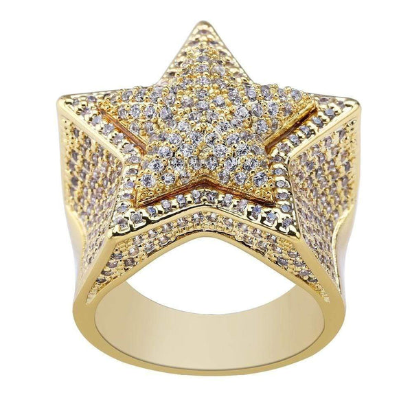 Iced Up London Ring 7 / 18K Gold Plated Iced Out Ring <br> Star <br> (18K Gold)
