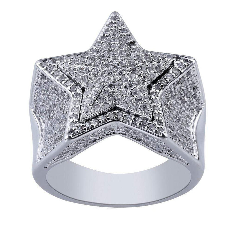 Iced Up London Ring 7 / White Gold Plated Iced Out Ring <br> Star <br> (White Gold)