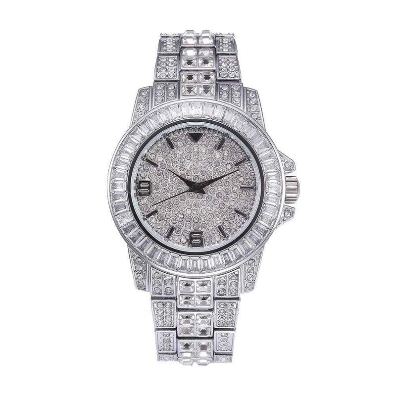 Iced Up London Watch White Gold Plated Iced Out Watch <br> Baguette Shine <br> (White Gold)