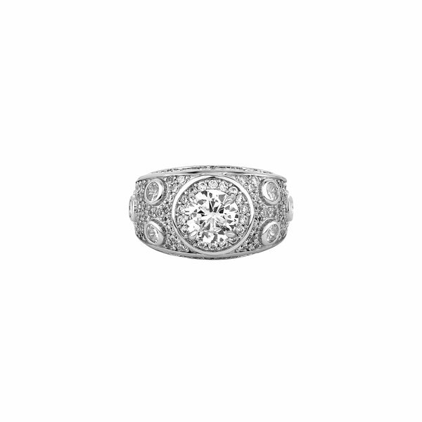 Iced Up London White Gold Plated / 7 Micro Paved CZ Stones Round Ring (White Gold)