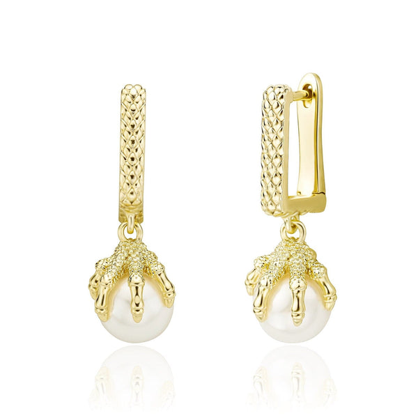 Iced Up London 14K Gold Plated Pearl Earrings <br> Dragon Claw <br>  (14K Gold)