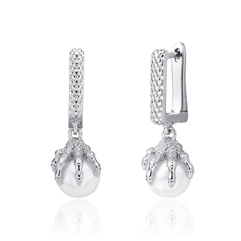 Iced Up London 14K White Gold Plated Pearl Earrings <br> Dragon Claw <br>  (14K Gold)