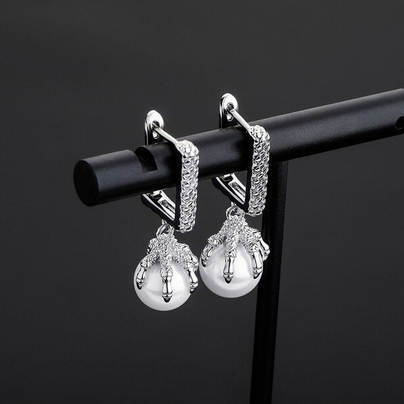 Iced Up London Pearl Earrings <br> Dragon Claw <br>  (14K Gold)