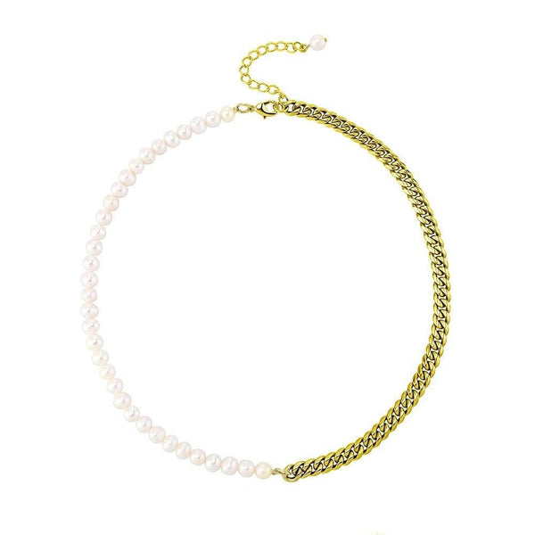 Iced Up London Colliers 18inch Pearl Necklace <br> Cuban Link <br> (Gold)