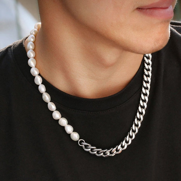 Iced Up London Pearl Necklace <br> Cuban Link <br> (Silver)
