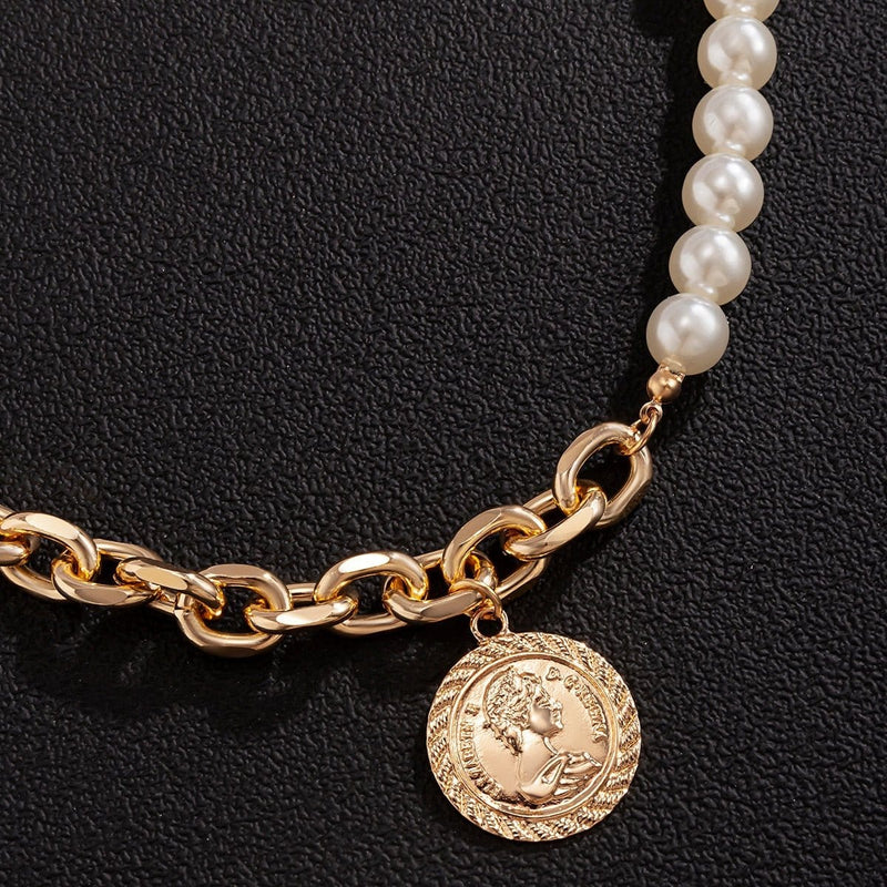 Iced Up London Pearl Necklace <br> Golden Medallion